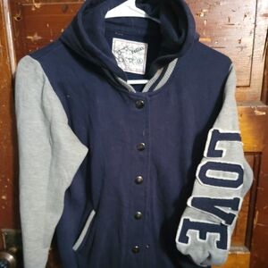 Navy and Gray Varsity Jacket with LOVE Sleeve